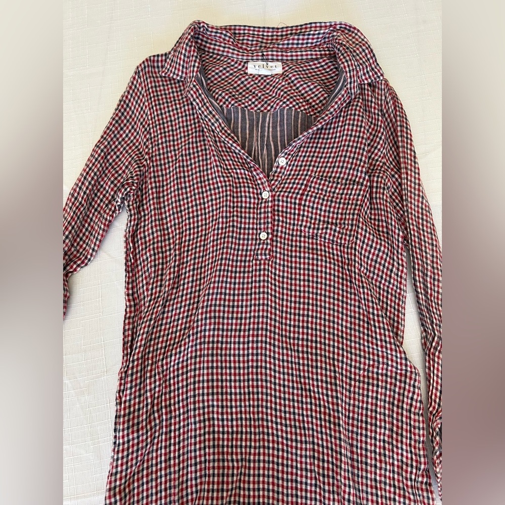Velvet by Graham & Spencer Red and Blue Plaid Button-Down Dress